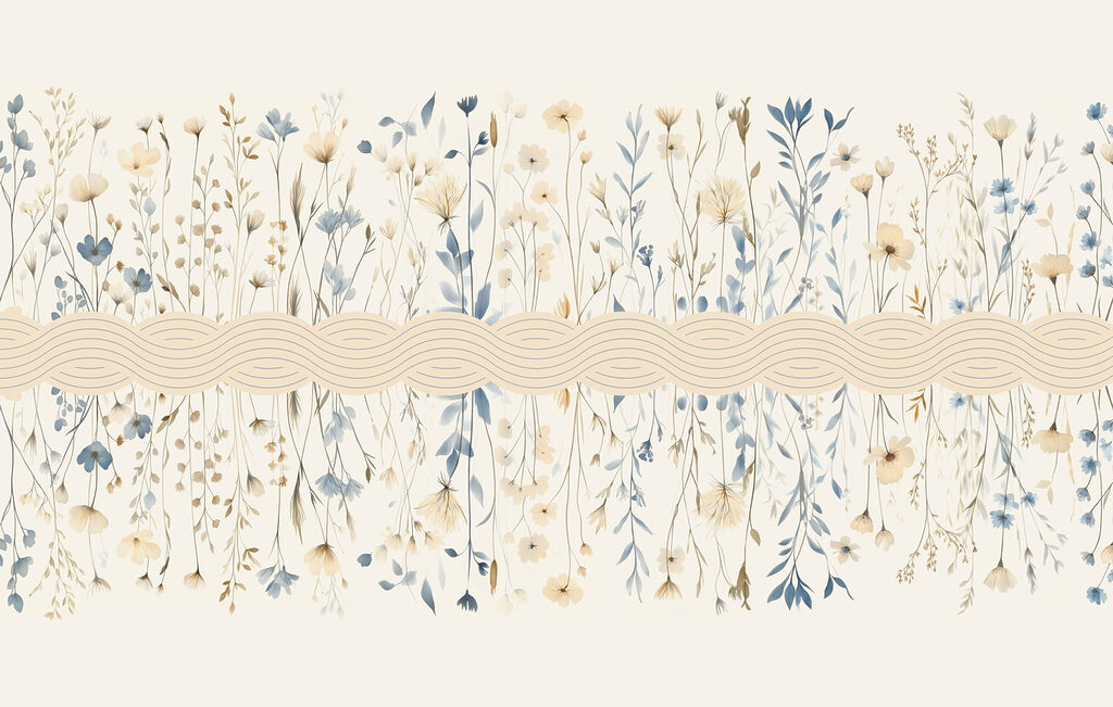 Floral pattern with blue and white flowers