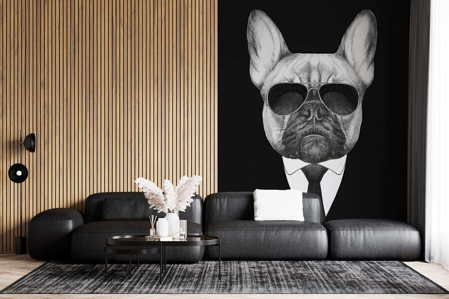 Un perro con gafas de sol y traje Un perro con gafas de sol y traje