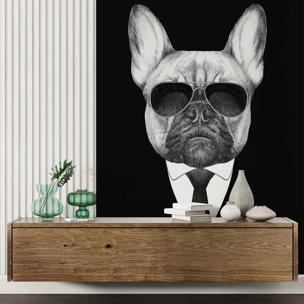 Un perro con gafas de sol y traje Un perro con gafas de sol y traje