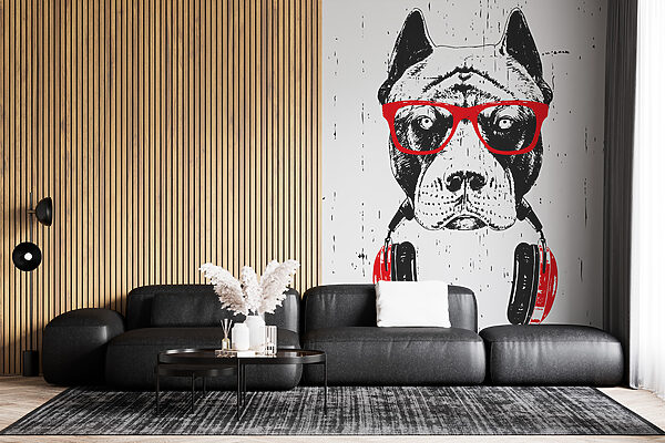 Un perro con gafas y auriculares Un perro con gafas y auriculares