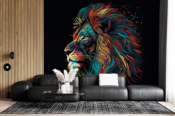 Un colorido león de larga melena Un colorido león de larga melena