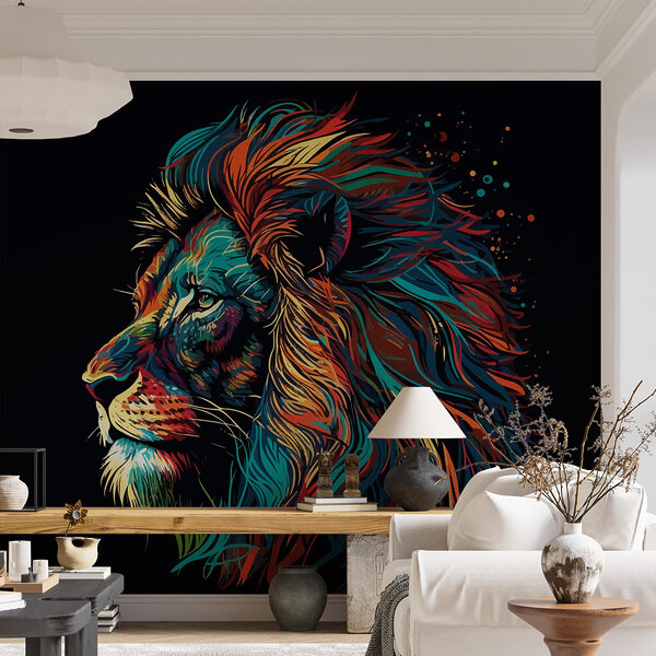 Un colorido león de larga melena Un colorido león de larga melena