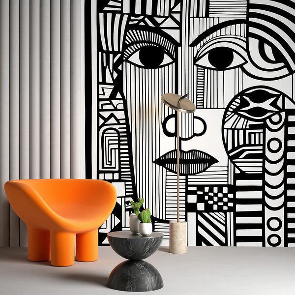 Un dibujo en blanco y negro de un rostro Un dibujo en blanco y negro de un rostro