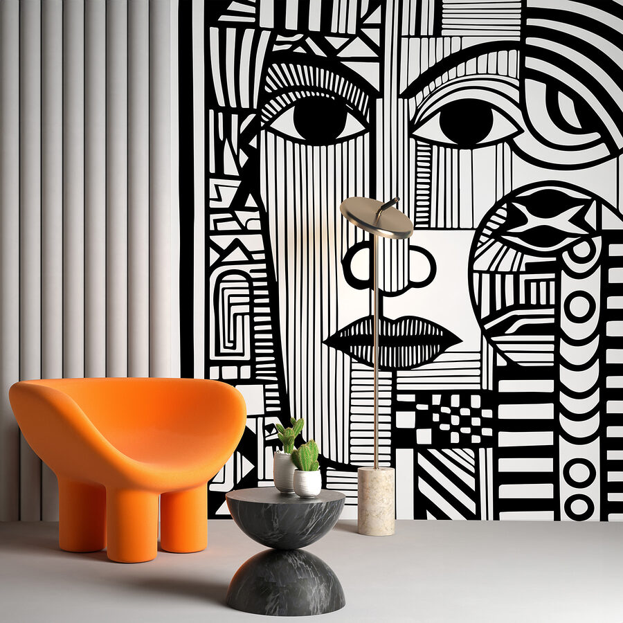 Un dibujo en blanco y negro de un rostro Un dibujo en blanco y negro de un rostro