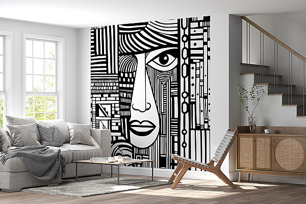 Un dibujo en blanco y negro de un rostro Un dibujo en blanco y negro de un rostro