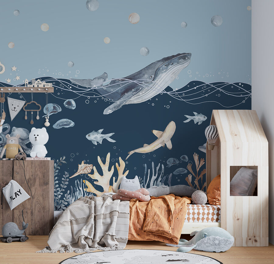 Fotomurales Una acuarela de una ballena y un pez - Imagen 4