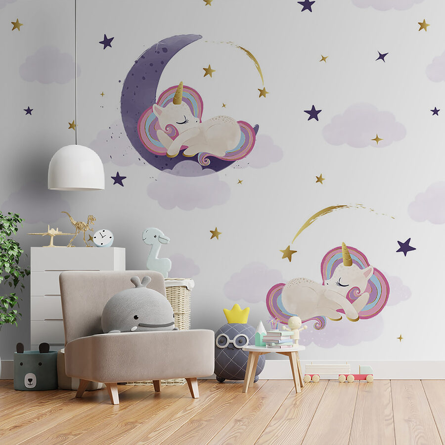 Un unicornio durmiendo en la luna