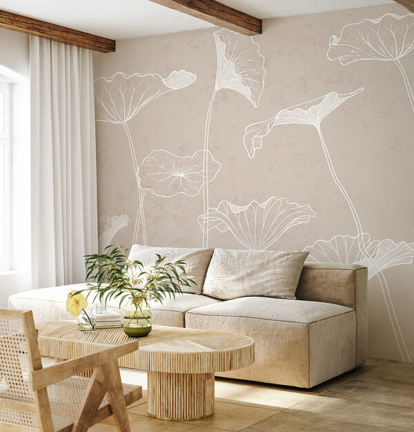 Un dibujo lineal blanco de flores Un dibujo lineal blanco de flores