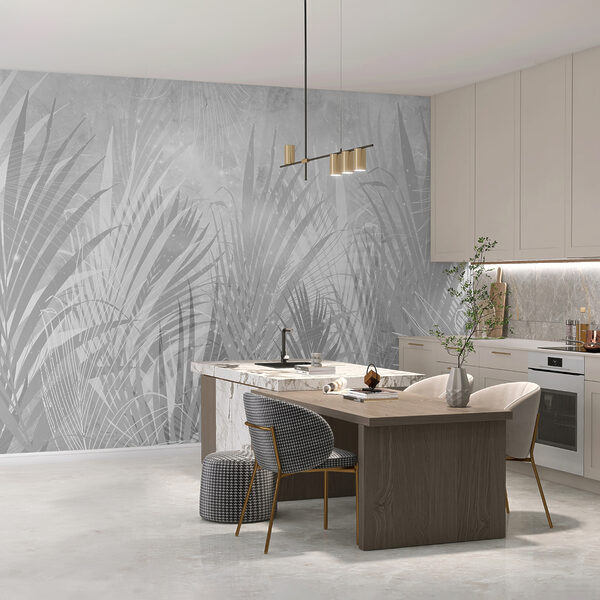Un fondo gris y blanco con plantas Un fondo gris y blanco con plantas