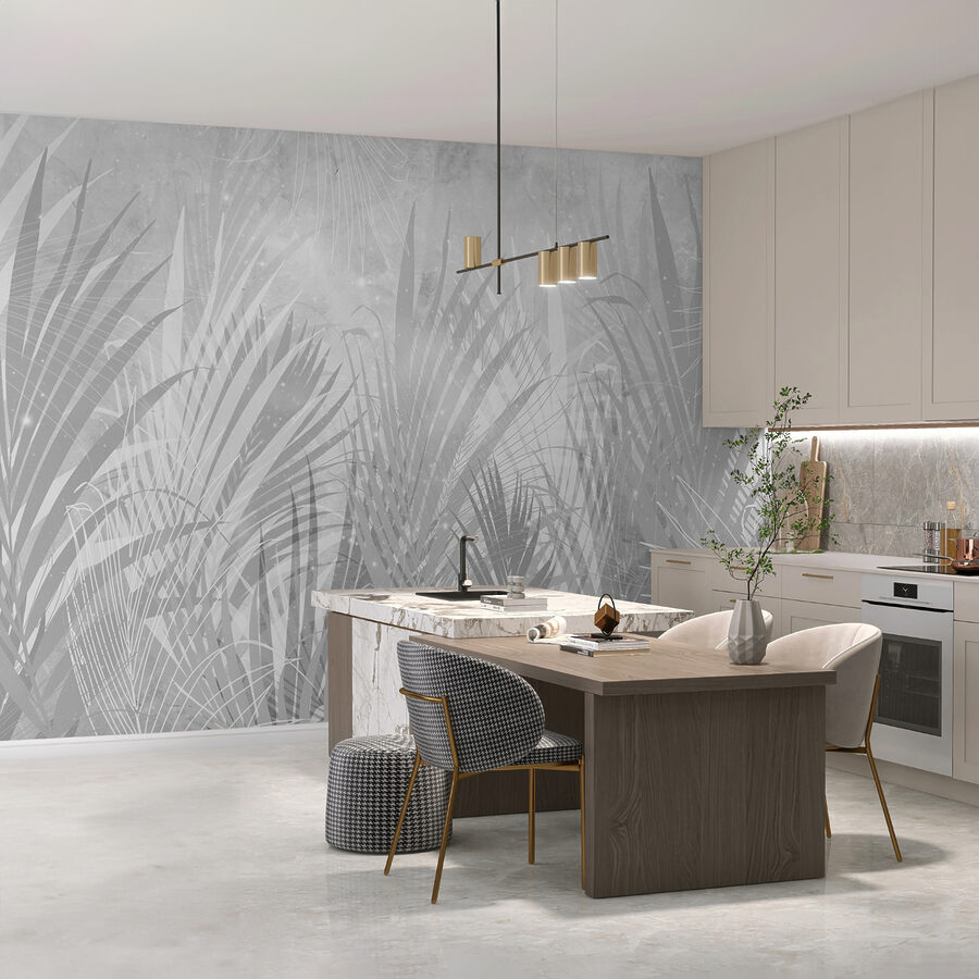 Un fondo gris y blanco con plantas
