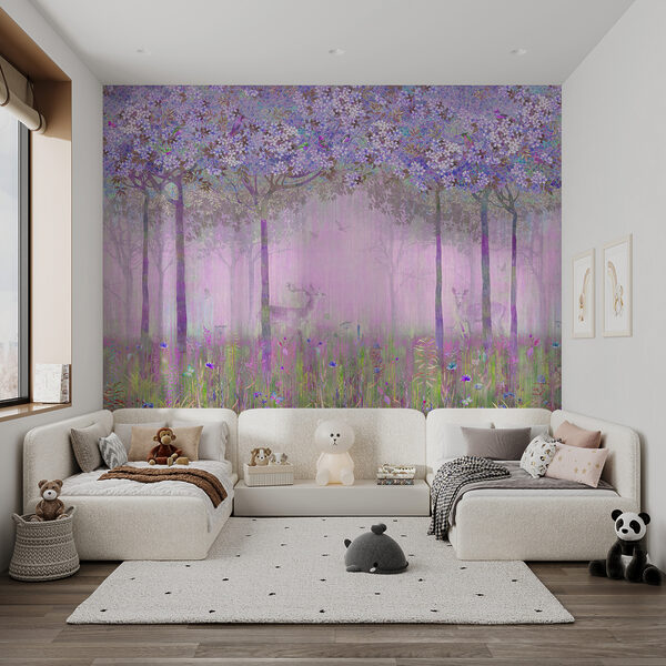 Un cuadro de un bosque con flores Un cuadro de un bosque con flores