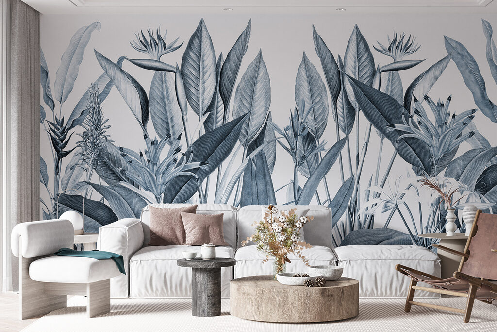 Tropical foliage in monochrome shades