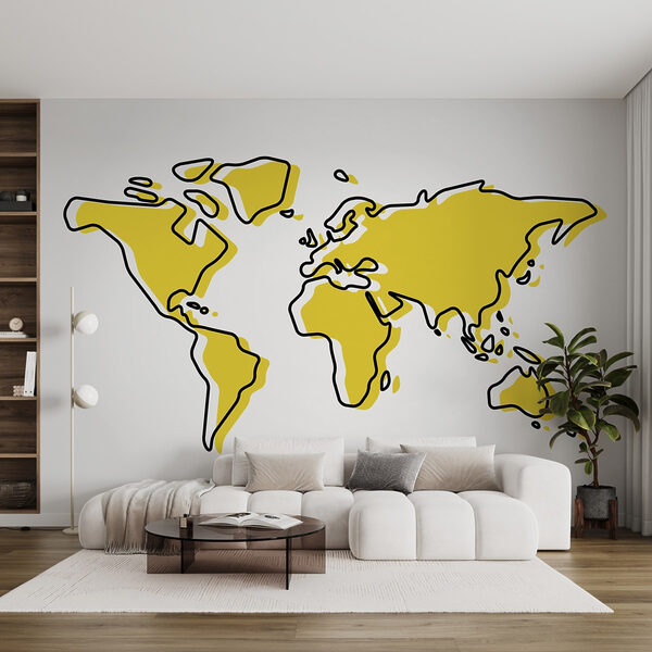 Contorno amarillo y negro de un mapamundi Contorno amarillo y negro de un mapamundi