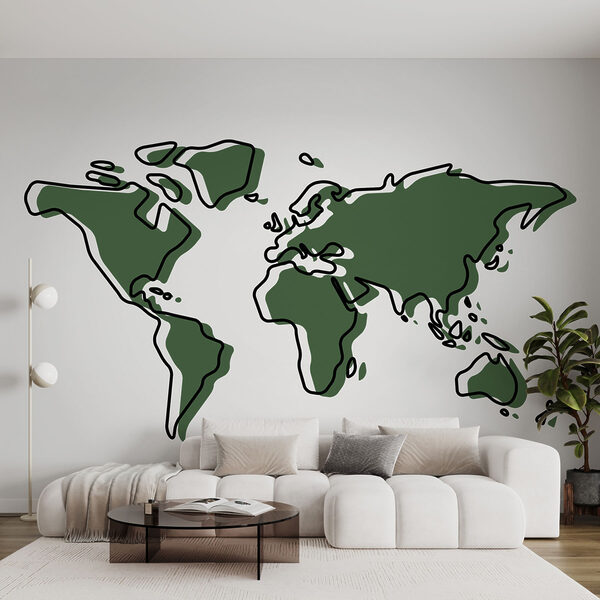 Contorno verde y negro de un mapamundi Contorno verde y negro de un mapamundi