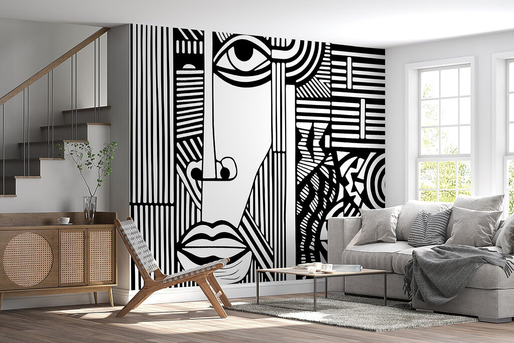 A black and white drawing of a face A black and white drawing of a face