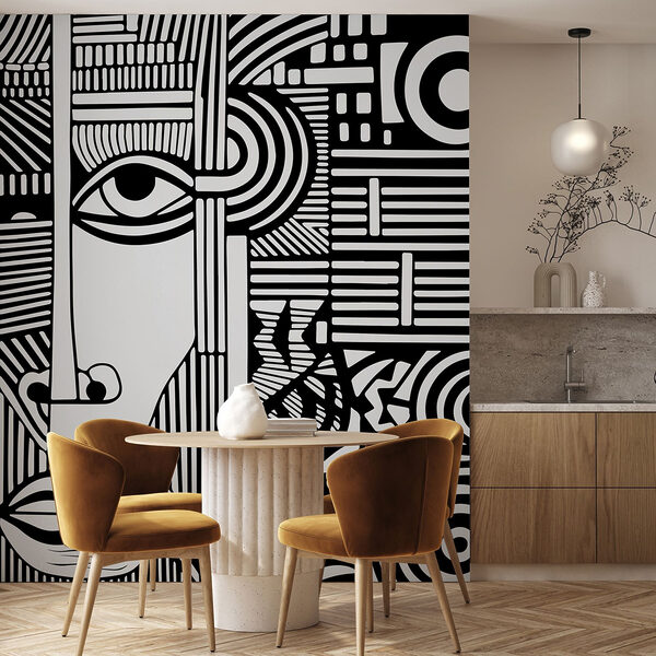 A black and white drawing of a face A black and white drawing of a face