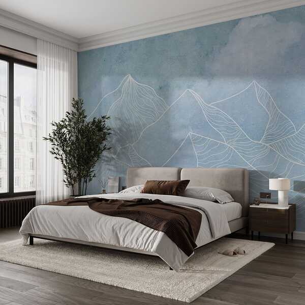 Un dibujo de montañas con nubes Un dibujo de montañas con nubes