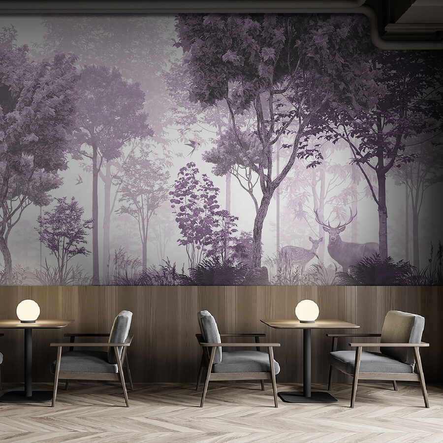 Fotomurales Una imagen morada y blanca de árboles y plantas - Imagen 3