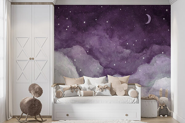 Un cielo púrpura con nubes y estrellas Un cielo púrpura con nubes y estrellas