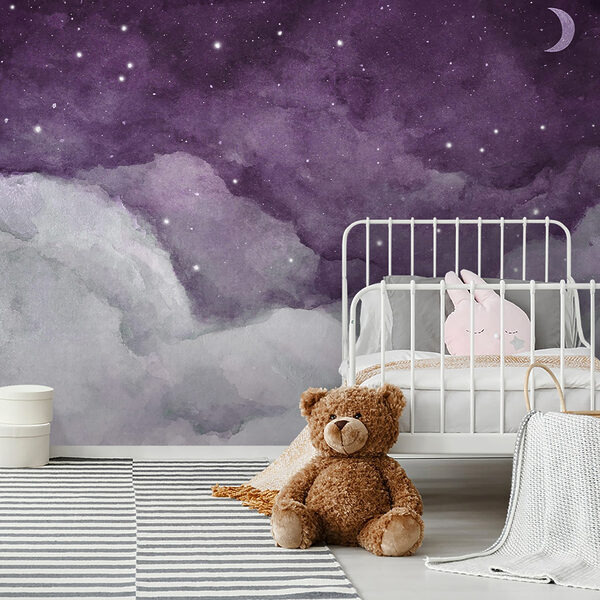 Un cielo púrpura con nubes y estrellas Un cielo púrpura con nubes y estrellas