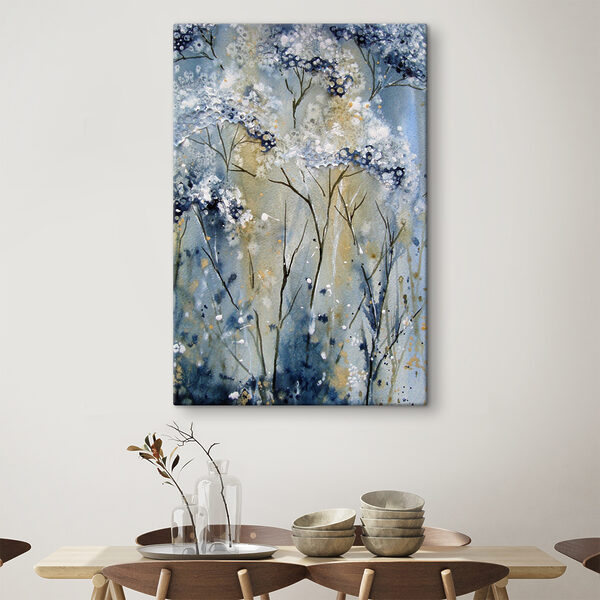 A painting of a white and blue plant