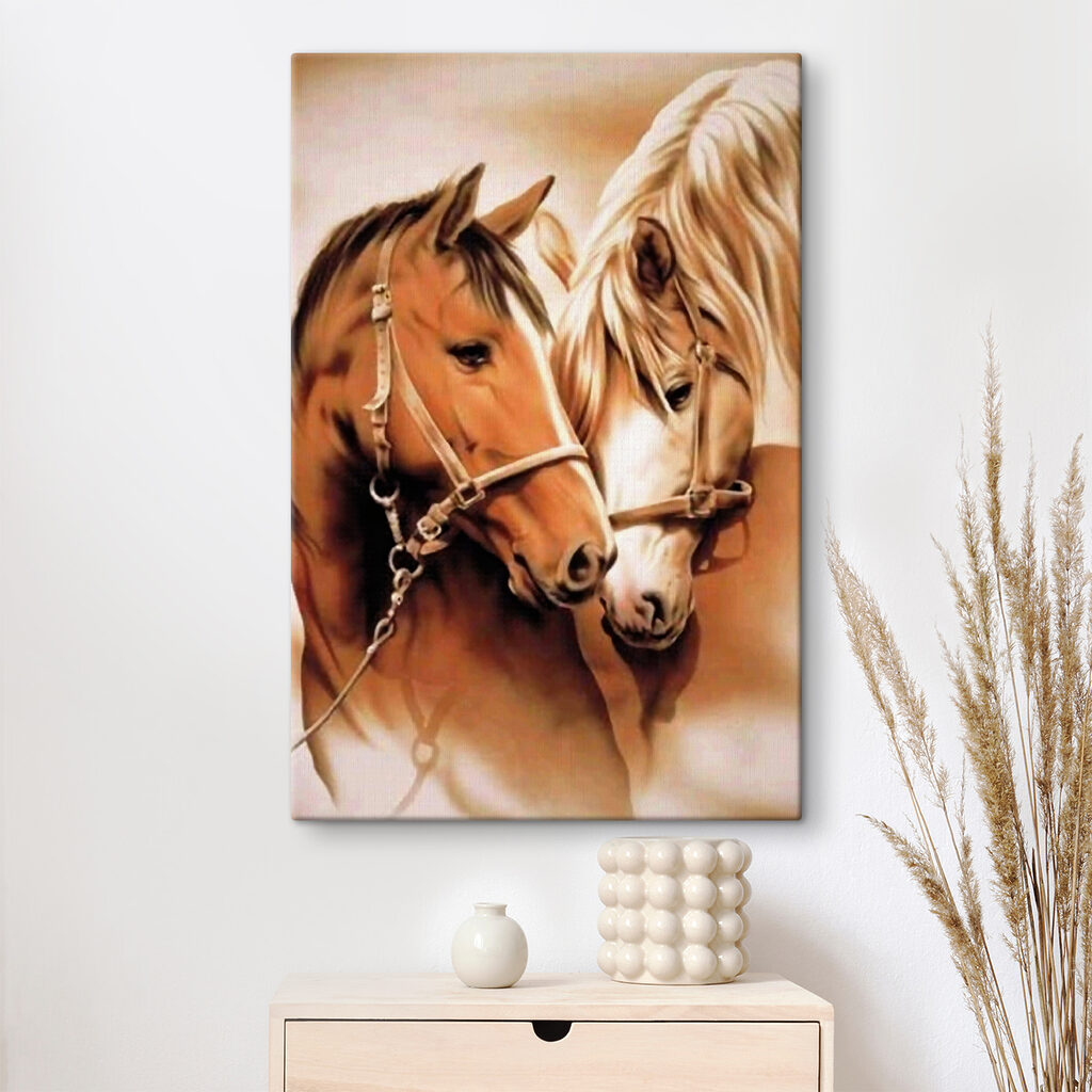 A close up of two horses