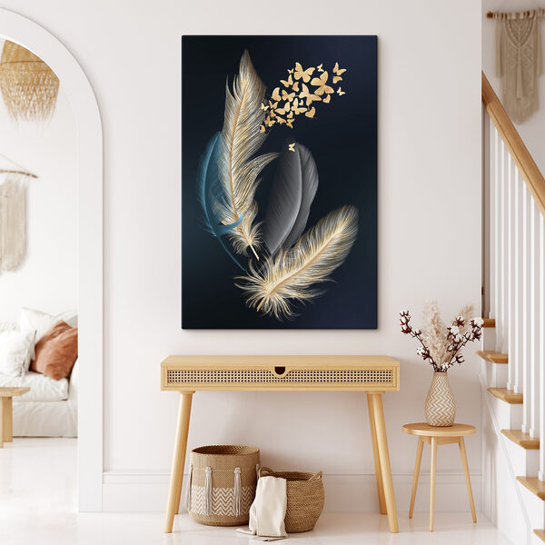A group of feathers with butterflies