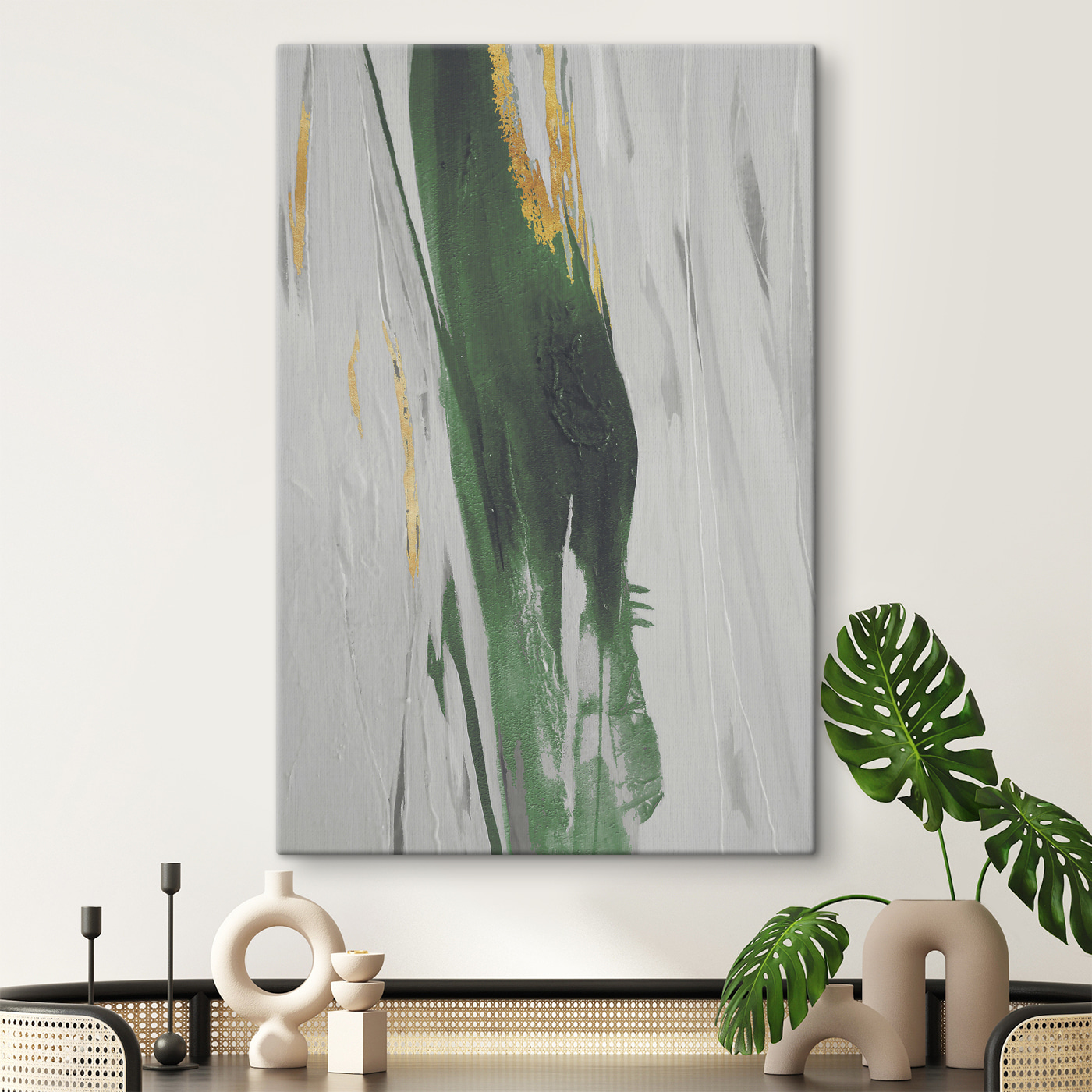 Emerald strokes on textured canvas Emerald strokes on textured canvas