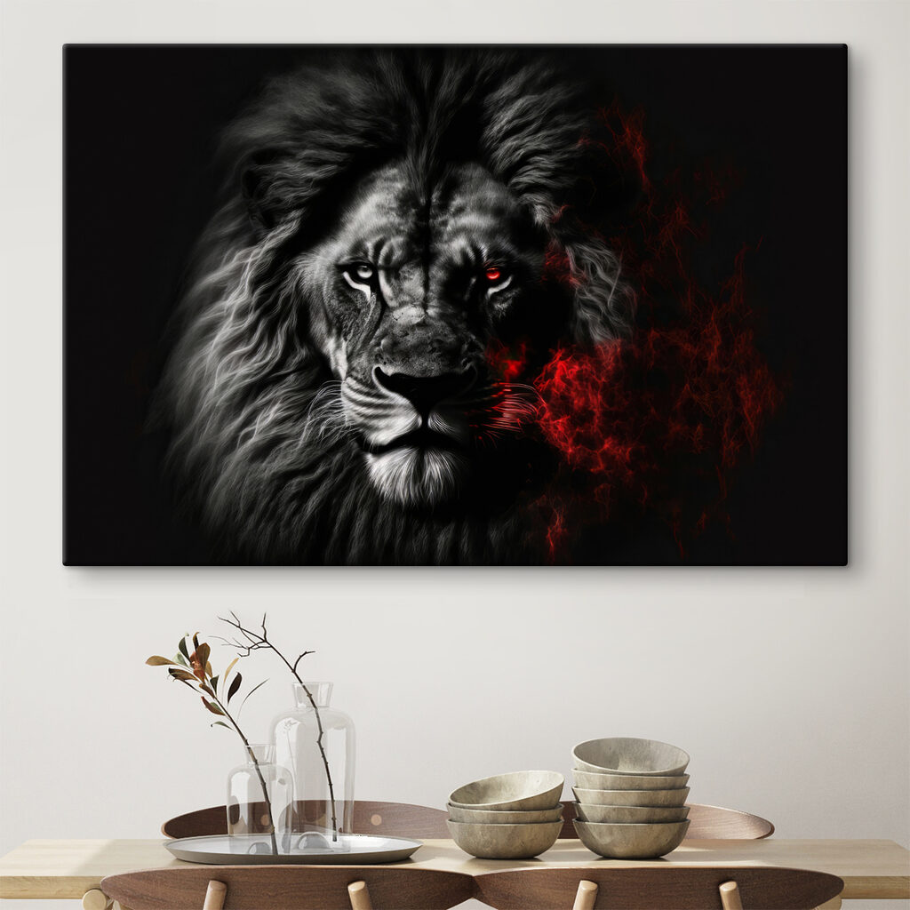 A black lion with red eyes