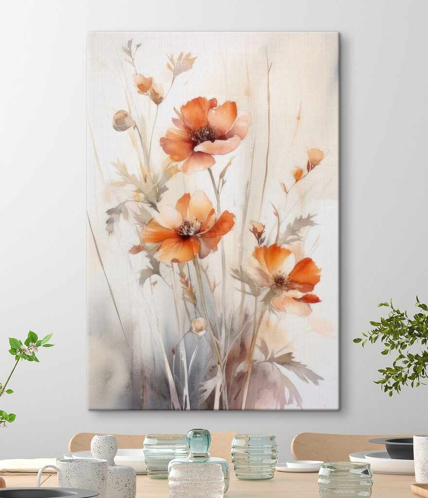 A painting of orange flowers A painting of orange flowers