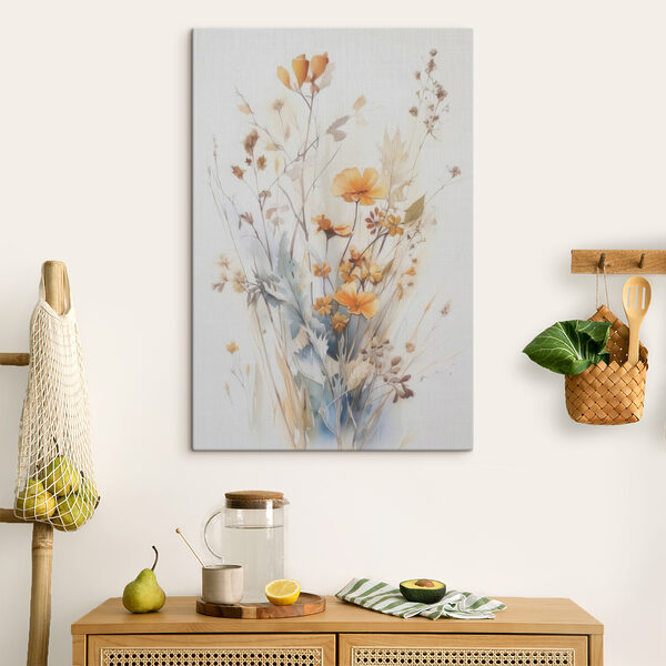 A painting of flowers and leaves