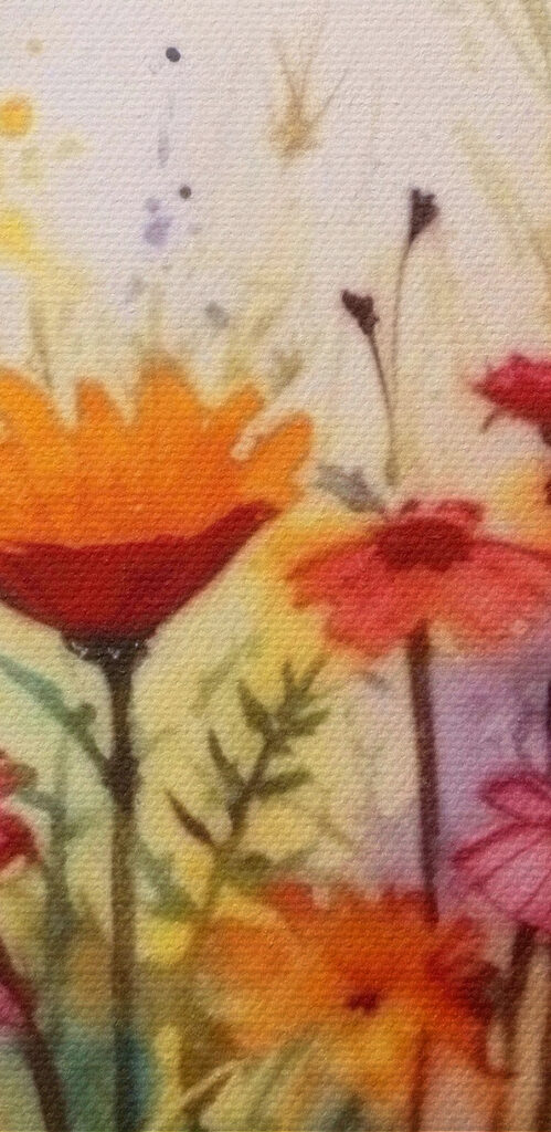 A painting of flowers in a field