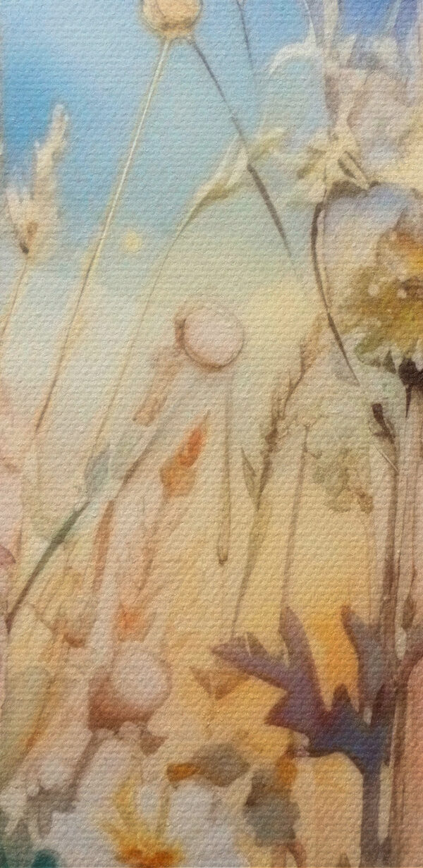 A painting of flowers and grass