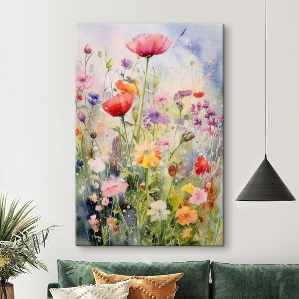 A painting of flowers in a field
