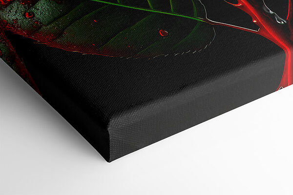 A red rose with green leaves and dripping red paint