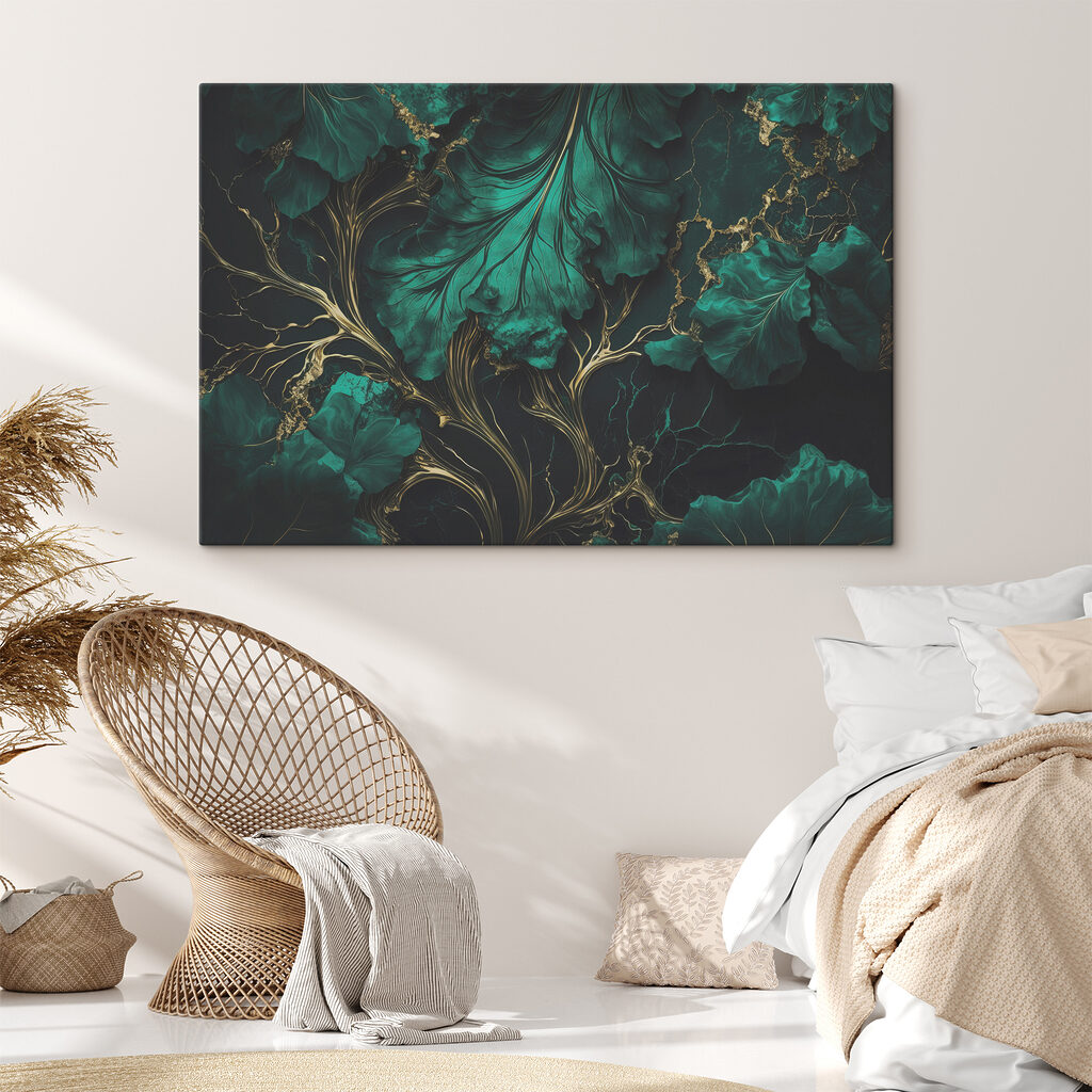 Elegant teal leaves with metallic veins