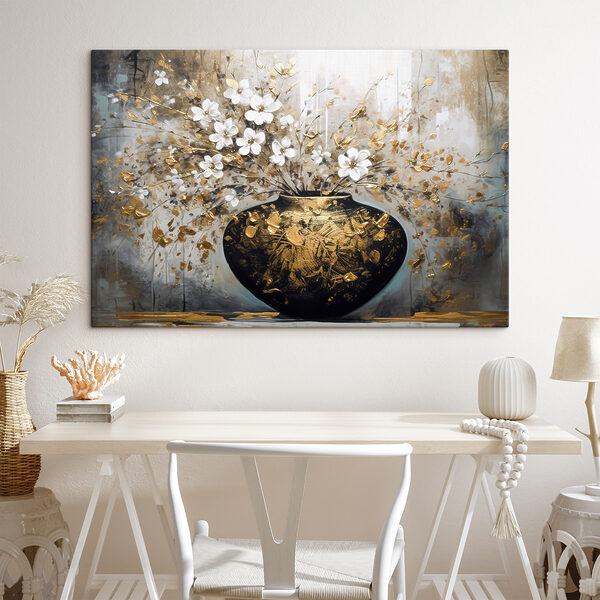 A painting of flowers in a vase