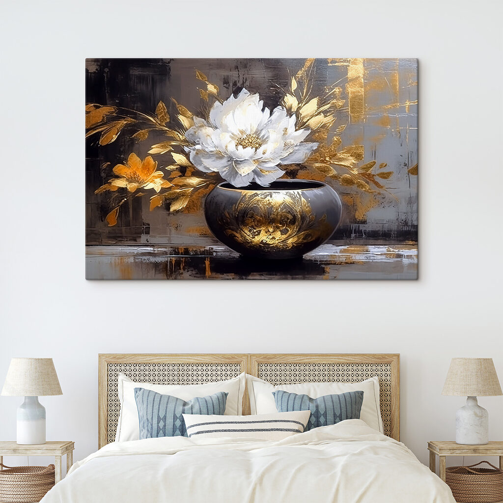 A painting of a flower in a pot