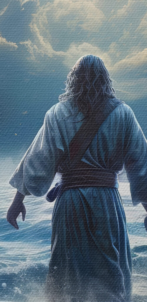 A man in a robe standing in the water