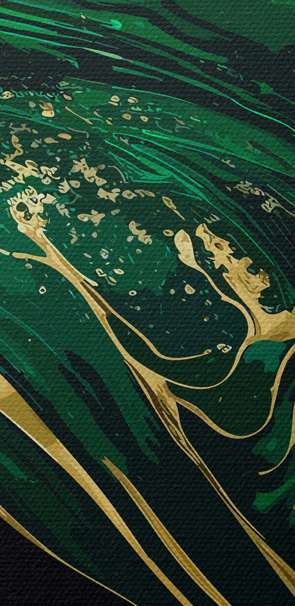 Emerald swirls with sparkling accents