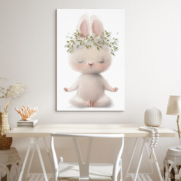 A cartoon of a bunny with flowers on its head