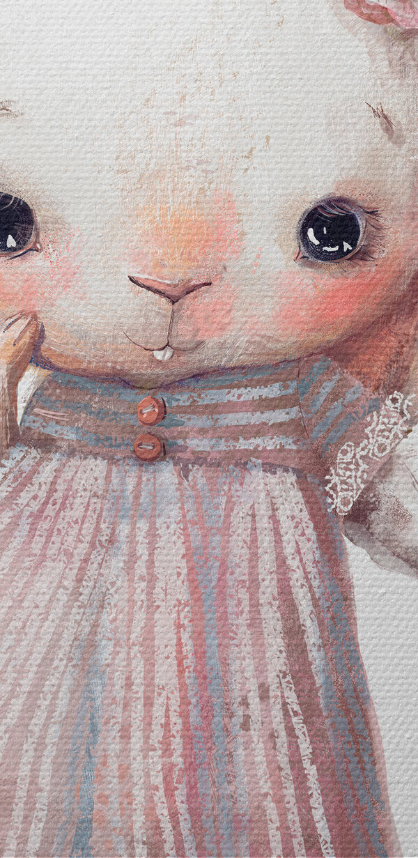 A cartoon of a bunny holding a cupcake
