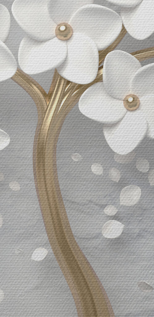 A tree with white flowers and leaves