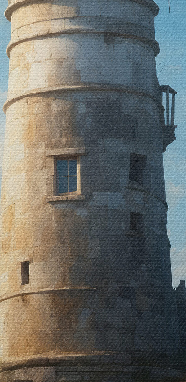 A lighthouse on a rock with Ford Island in the background