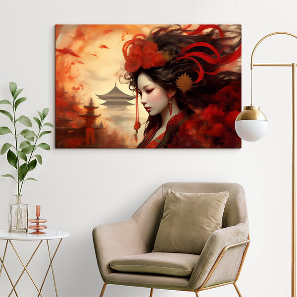 A woman with long hair and red flowers in her hair A woman with long hair and red flowers in her hair