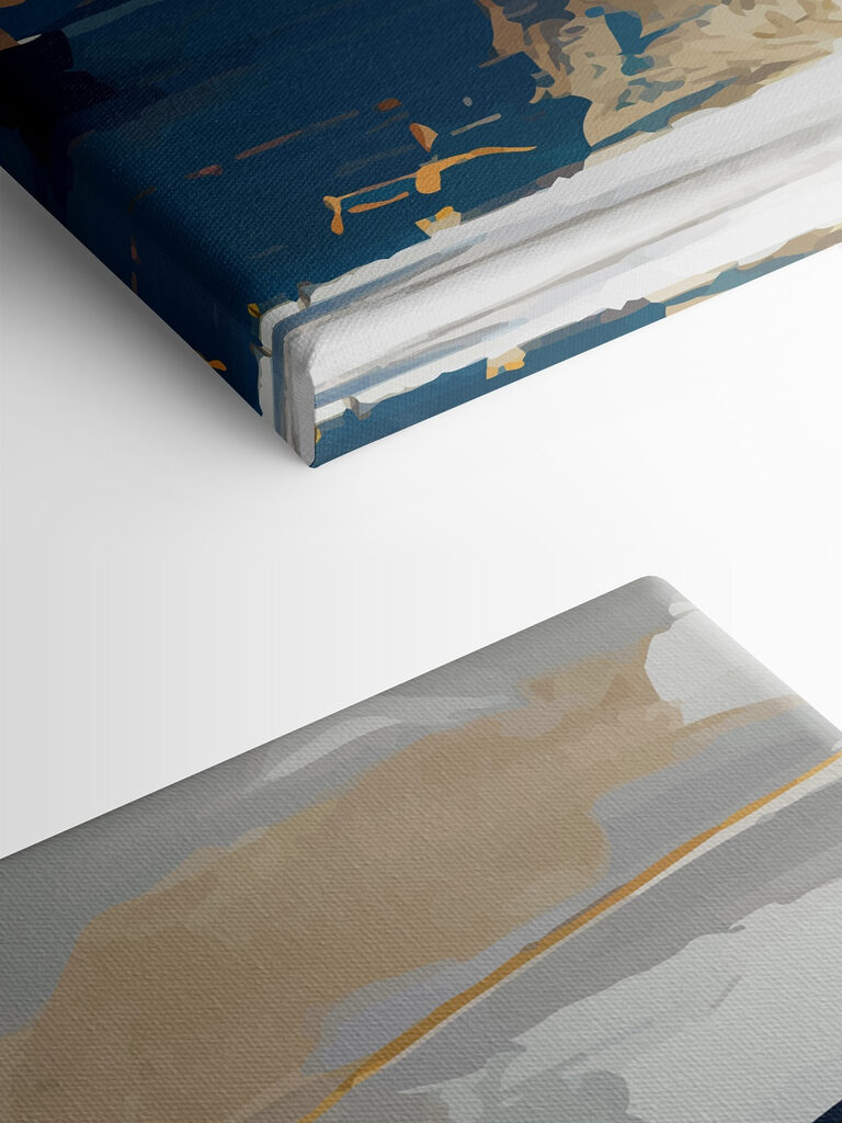 A painting of blue and white and brown paint A painting of blue and white and brown paint