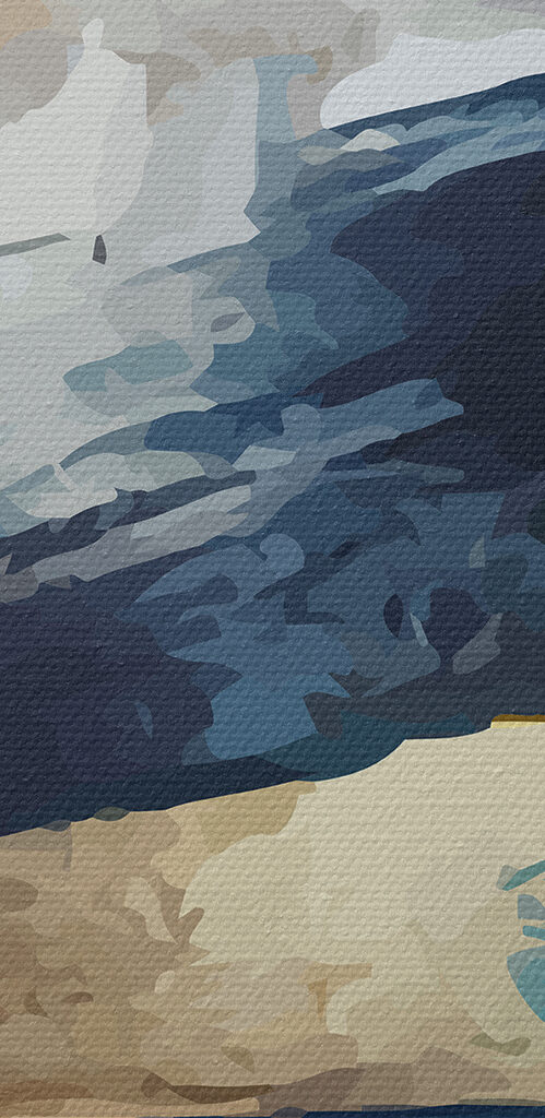 A painting of blue and white and brown paint A painting of blue and white and brown paint