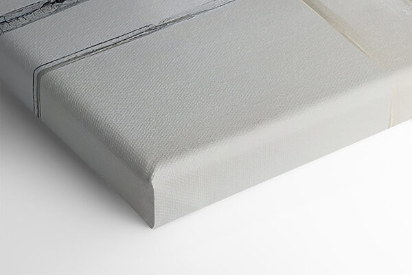 A painting of a white and black abstract art
