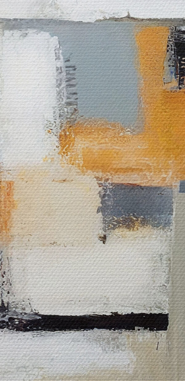 A painting of a white and black abstract art