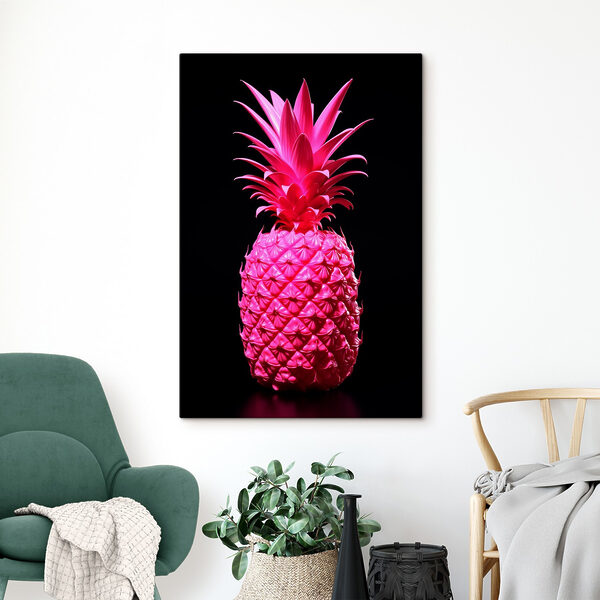 A pink pineapple with a black background